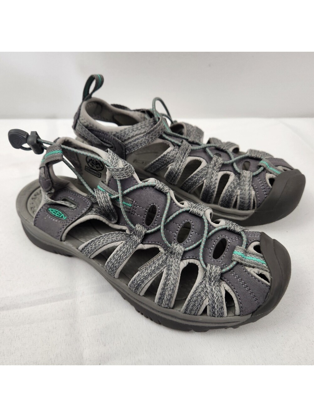 Keen Whisper Waterproof Sport Sandals Womens 7.5 Gray Bungee Lacing System